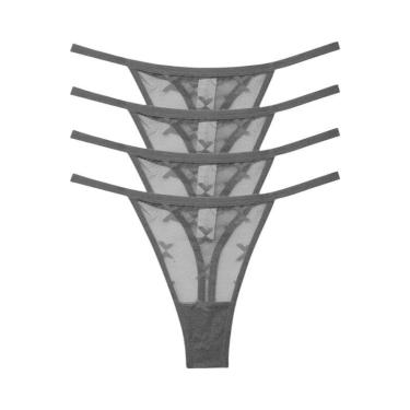 Imagem de Conjunto De Tanga Sexy Em Renda Para Mulheres 4PCS, G String Transpare