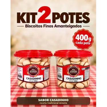 Imagem de Kit 2 Potes Biscoito Fino Casadinho 400g Amanteigado Caseiro - Delícia