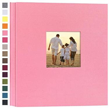 Imagem de potricher Álbum de fotos de capa dura de linho, 10 x 15 cm, 1000 fotos, grande capacidade para casamento, aniversário, férias de bebê (rosa, 1000 bolsos)