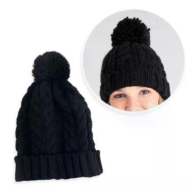 Imagem de Touca de Frio Preta com Pompom Gorro de Lã Tricot - REDSTAR
