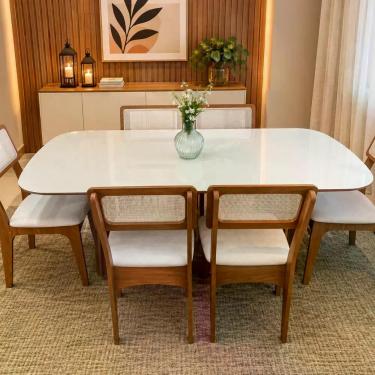 Imagem de Conjunto Mesa Jantar Oval 6 Cadeiras Tela Freijó Bege 100 MDF Design M