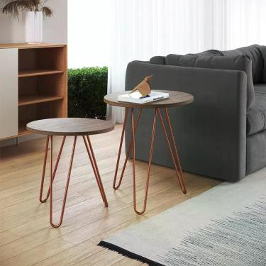 Imagem de Mesa De Canto Duo Lisboa Ferro Cobre Tampo Amêndoa Cor: Marrom