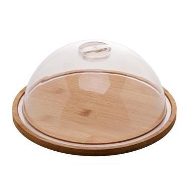 Imagem de Prato Porta Queijo Redondo Queijeira de Bambu com Tampa 23,5x10,5cm Ly