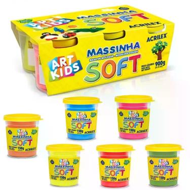 Imagem de Kit massa de modelar Acrilex art kids 6 cores 150g cada