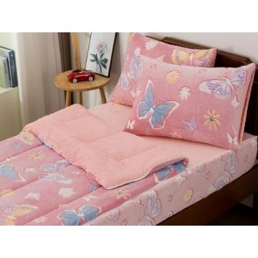 Imagem de Aimuan Conjunto de edredom infantil com zíper e borboleta que brilha no escuro - Roupa de cama com zíper e borboletas (twin, rosa-claro)