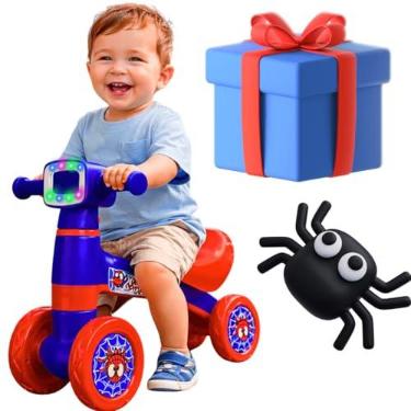 Imagem de Motoca equilíbrio infantil 4 rodas sem pedal bicicleta bebê 24 meses andador luz led rgb e musica toka pe kendy presente natal menino menina criança 2 anos (Spider)