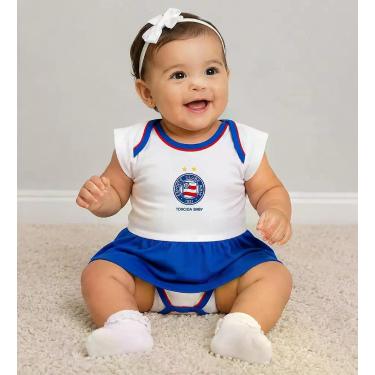 Imagem de Body Vestido Bahia Bebê Menina Tricolor Torcida Baby, Branco, Azul, G