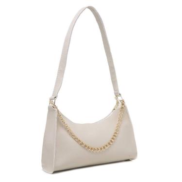 Imagem de Bolsa Feminina Marfim Barato Baguete Off Corrente Lateral Dia A Dia Fe
