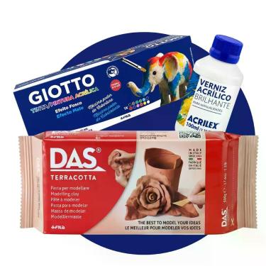 Imagem de Kit Massa para Modelar DAS Terracota 500g com Tinta Acrílica 12 Cores 