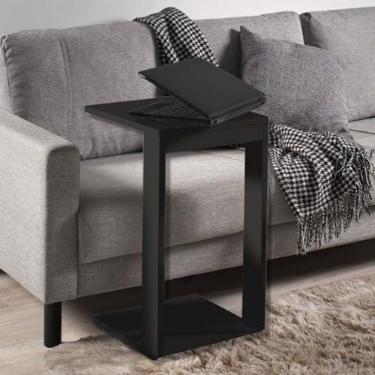 Imagem de Mesa Lateral de Canto Apoio Encaixa no Braço do Sofa para apoiar Notebook Prato Copo (Preto)