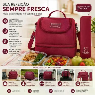 Imagem de Bolsa Térmica Lancheira Necessaire Marmita Lanches Bebidas 2 Compartim