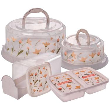 Imagem de Kit Boleira Rosca, Queijeira Rosca, Porta Torradas com Gaveta Deslizan