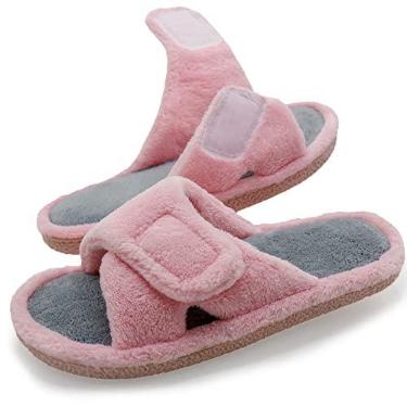 Imagem de Magtoe Chinelos femininos ajustáveis com bico aberto, espuma viscoelástica para uso interno, sandálias deslizantes femininas para ar condicionado, spa, quarto, todas as estações, Rosa, cinza, 7-8