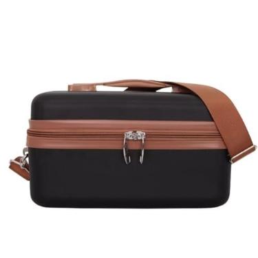 Imagem de Página Inicial/Acessórios/Frasqueiras/Frasqueira Rígida com Alça Bolsa Necessaire Premium Porta Jóias e Maquiagem Estilo Baú - Mendoza - Cruzeiro (Preto)