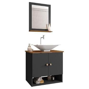 Imagem de Gabinete Arm Banheiro Deli 2 Portas com Cuba Concava Branca Cor: Preto Fosco/Nature