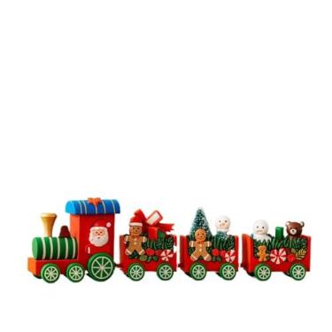 Imagem de Trenzinho Locomotiva Enfeite de Natal Madeira Decorativo Papai Noel Natal(Vermelho 4 vagões)