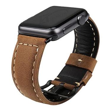 Imagem de Pulseira Couro BK compatível com Apple Watch 45mm 44mm 42mm - Marca LTIMPORTS (Marrom/Metal Preto)