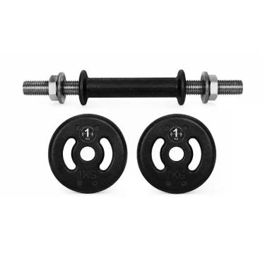 Imagem de Kit Barra Curta e Anilhas Fitness Musculação Academia 2Kg - Panela de 