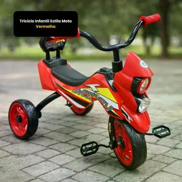 Imagem de Triciclo Infantil Estilo Moto para Coordenação Motora e Equilíbrio Vermelho Unitoys