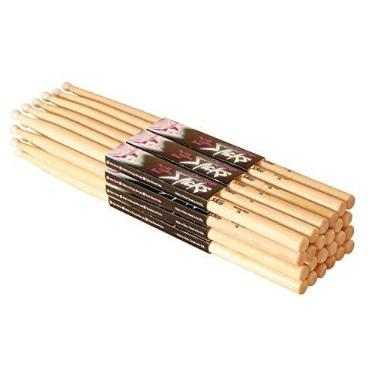 Imagem de Baquetas On-Stage Hickory 5B com ponta de madeira, 12 pares