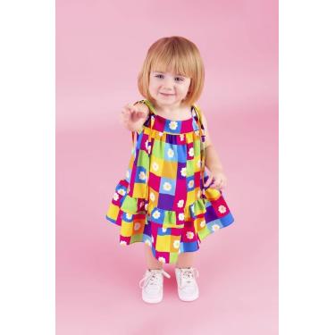 Imagem de Vestido Infantil Estampado Menina Lala Margarida Quadriculad - Se Tu B