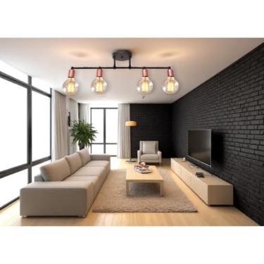 Imagem de Luminária de Teto Trilho Spot 4 Lâmpadas Moderno Industrial Articulada Acabamento Dourado Estilo Moderno (PRETO-ROSE)