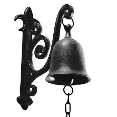 Imagem de DECONOOR Sino de jantar vintage de ferro fundido como sino de porta de entrada, decoração externa ou decoração interna de parede antiga fazenda e sino do portão da frente, preto azeite