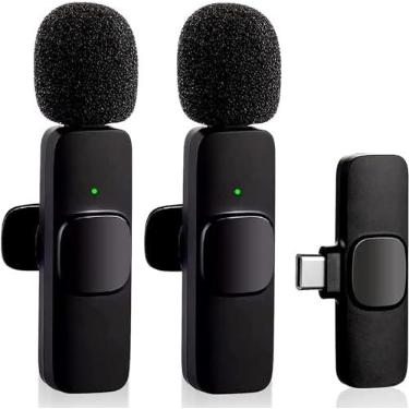Imagem de Microfone de lapela sem fio para telefone tipo C, microfone sem fio Plug-Play com 2 microfones para gravação de vídeo USB-C Android, entrevista, vlog, sincronização automática e redução de ruído