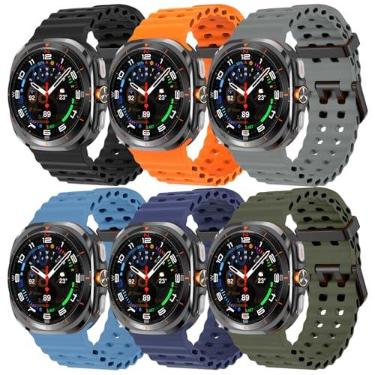 Imagem de Pulseiras esportivas Ocean Galaxy Watch Ultra (2025), pulseira de silicone sem lacunas compatível com Samsung Galaxy Watch Ultra (2025) (2024) para homens e mulheres (6 em 1 (preto/laranja/cinza/azul