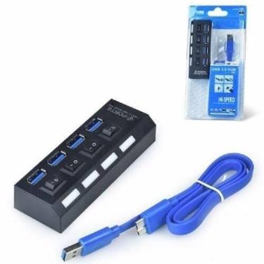 Imagem de Hub Usb 3.0 4 Portas Com Switch E Led Indicador Suporta 1tb - Geral