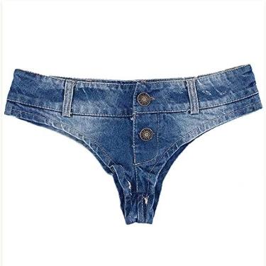 Imagem de Shorts jeans femininos esportivos calças quentes ultra curtas jeans para boate bar festa tanga clube, azul, G (C 9cm)