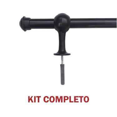 Imagem de Kit Varão para Cortina Simples 2 e 00m 19mm com Ponteiras Suportes e Emenda Preto OEM