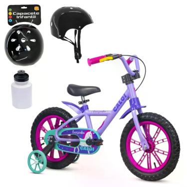 Imagem de Bicicleta Aro 14 Caloi Unicórnio Rodinha C/ Squeeze Capacete