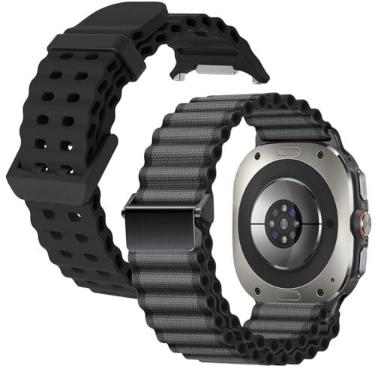 Imagem de LDFAS para Pulseira de Galaxy Watch Ultra, Pulseira de Relógio de Silicone + Nylon de Tecido Trail Compatível com Samsung Galaxy Watch 7 Ultra Band de 47mm, Silicone, sem gema