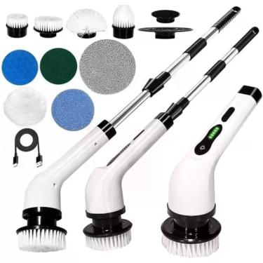 Imagem de Esfregão Elétrico Profissional 9 em 1 Recarregável Mop 360o sem Fio Limpeza Pesada Multiuso Banheiro Cozinha Branco