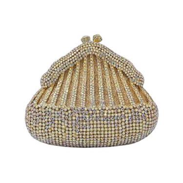 Imagem de Novidade Carteira feminina de cristal clutch com strass bolsa brilhante para festa de casamento e formatura, Ab dourado, Small