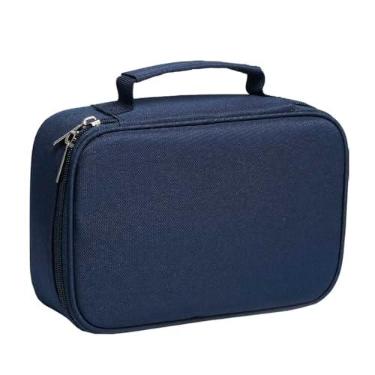 Imagem de Estojo Grande Box 2 Ziper Quadrado Escolar Divisorias BakPak (Azul Escuro)