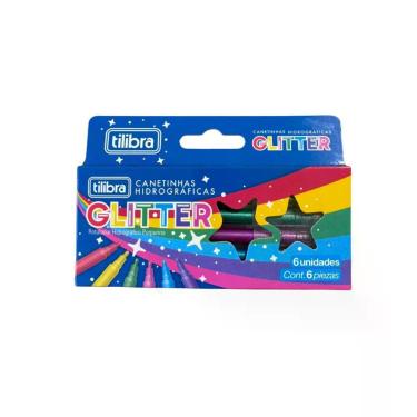 Imagem de Canetinhas Hidrográficas Tilibra 6 Cores Glitter com Tinta Lavável à Base de Água para Material Escolar e Projetos