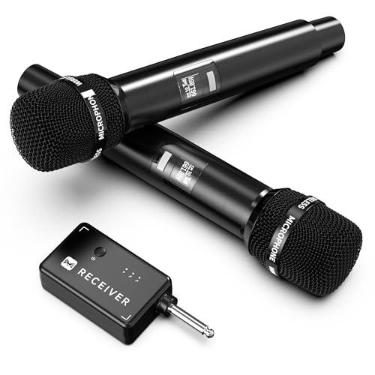Imagem de Microfones sem fio, microfone sem fio com conexão de chip um-a-um, menos latência, alcance de 200 pés, bateria recarregável de 40H, plug and play, design ergonômico, microfone para cantar
