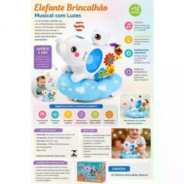 Imagem de Brinquedo Infantil Elefante Brincalhão Musical Estimula Coordenação Motora com Movimento Música e Luzes Coloridas
