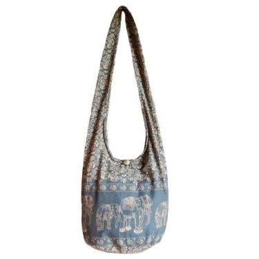 Imagem de BTP! Bolsa de ombro transversal estilo elefante hippie Hobo tailandês algodão cigano boêmio pequeno cinza ME6, Cinza, Small