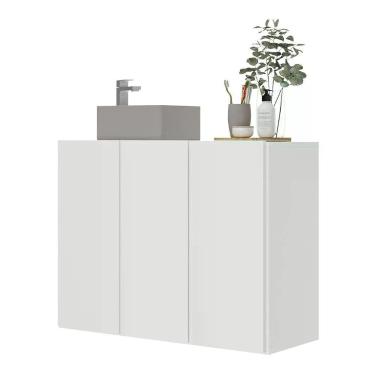 Imagem de Gabinete Banheiro 3 Portas Suspenso 90Cm Multimóveis V5029 Branco Branco