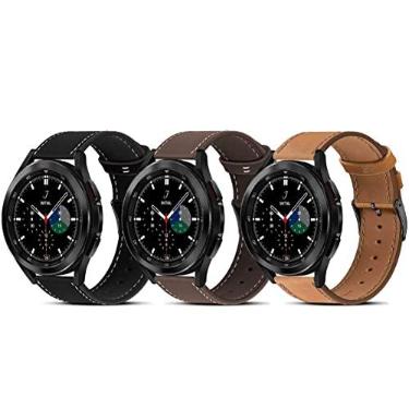 Imagem de (Pacote com 3) Pulseira de couro G.P compatível com Galaxy Watch 4 Classic 46 mm e 42 mm, pulseira de relógio de liberação rápida de 20 mm compatível com Samsung Galaxy Watch 4 de 40 mm e 44 mm/Active 2/3 de 41 mm, marrom, café, preto, couro, Aço inoxidável