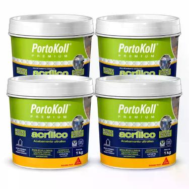 Imagem de Kit 4 Rejunte Acrílico PortoKoll 1kg Cinza Artico Plus - SIKA