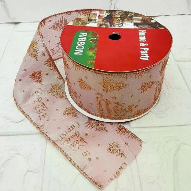 Imagem de Rolos Fita Aramada Rose Gold árvore Natal 6,3cm 9m Kit 4pçs