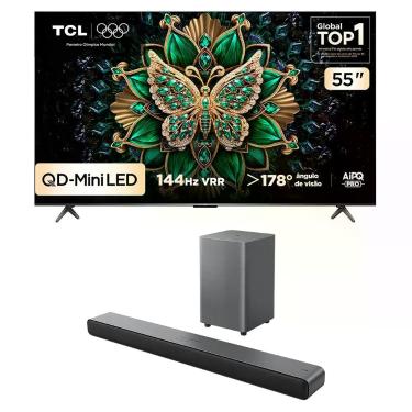 Imagem de Combo Smart TV TCL 55 QD-Mini LED 4K C6K WiFi 144Hz 55C6K e Soundbar T