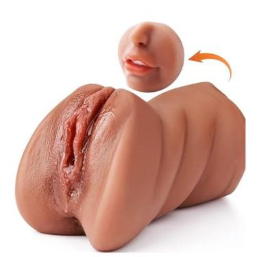 Imagem de de bolso 3 em 1 masturbadores masculinos com rosto realista, boneca sexual com boca texturizada realista vagina e ânus apertado, masturbador masculino stroker garganta profunda oral adulto