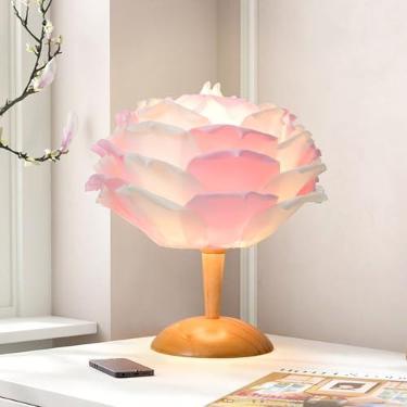 Imagem de ZYLEISENBAO Luminária De Mesa Lótus Zyleiesenbao, Flor, Cabeceira, Criativa, Rosa E Branca, Luz Presente Natal Para Menina, Quarto, Casamento, Sala Estar, Entrada, Restaurante, Hotel, Base Madeira