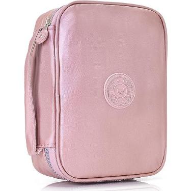 Imagem de Estojo Escolar Feminino Masculino Grande Box Ziper Resistente Escolar Papelaria Fofa Infantil Unissex Com Organizador De Lápis Canetas Marcadores Lapiseiras Borrachas Apontadores (Rosa Metalico)