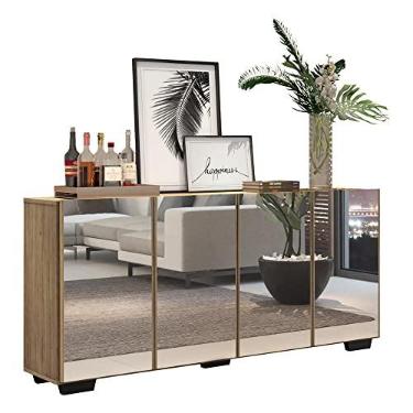 Imagem de Aparador Buffet 4 portas com Espelho e Pés Quadrados Vegas Multimóveis V3560 Rustic/preto